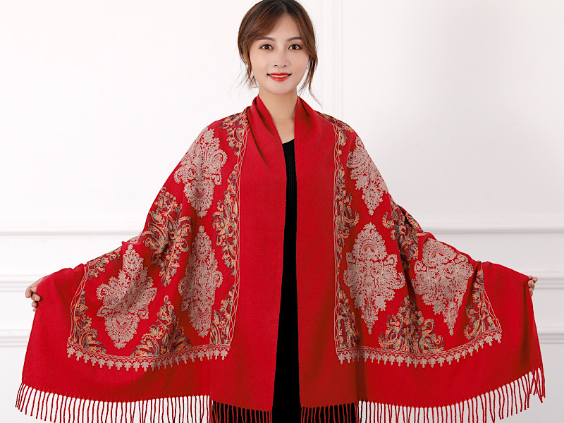 330g colorful diamond embroidered flower scarf, i mitation cashmere shawl, women's ethnic style travel cloak, warm for_voghion.com