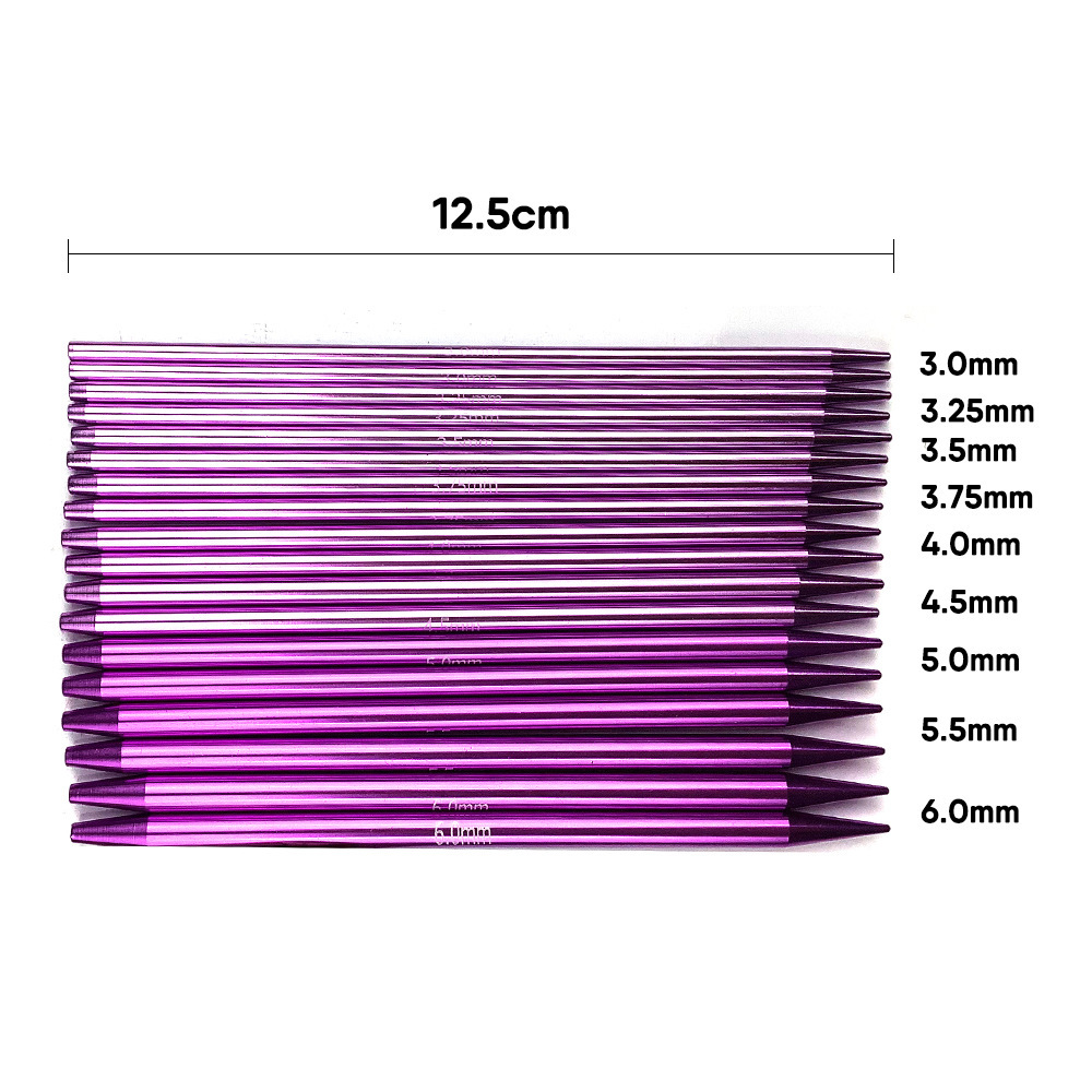 Herramientas de tejido aguja de suéter púrpura 5 pulgadas un conjunto de 9 pagas 3.0-6.0MM PU largo desmontable aguja de anillo