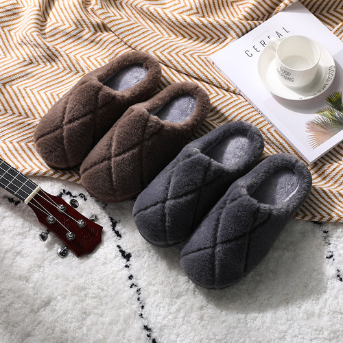 Ruiliya cotton slippers for men in winter simple indoor home use non-slip warm plush floor slippers wholesale