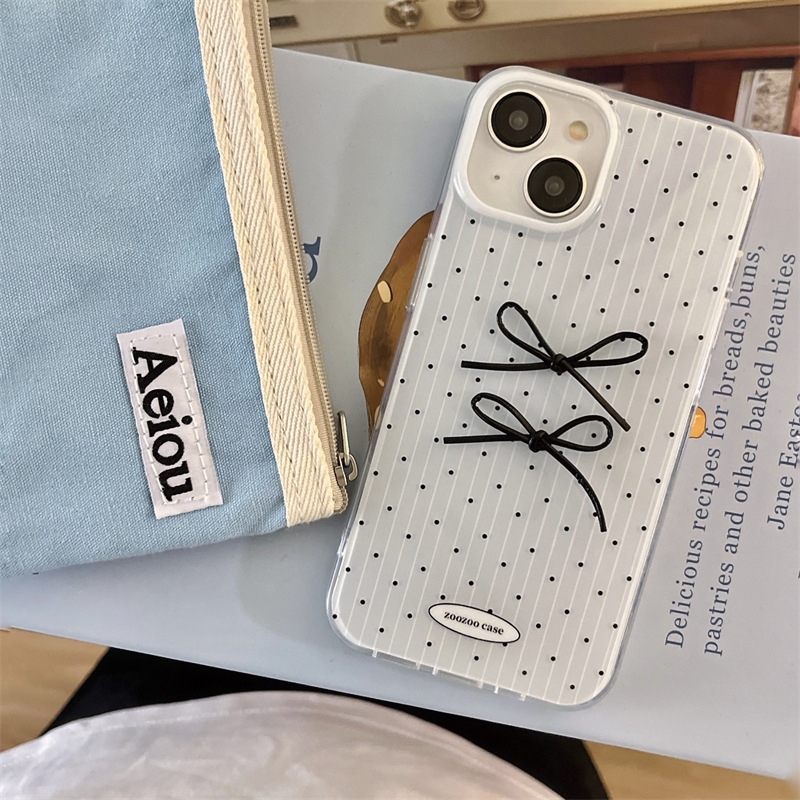 Lazo de lunares a rayas azul coreano IPhone15promax brillante 14pro funda para teléfono móvil uso 13/15