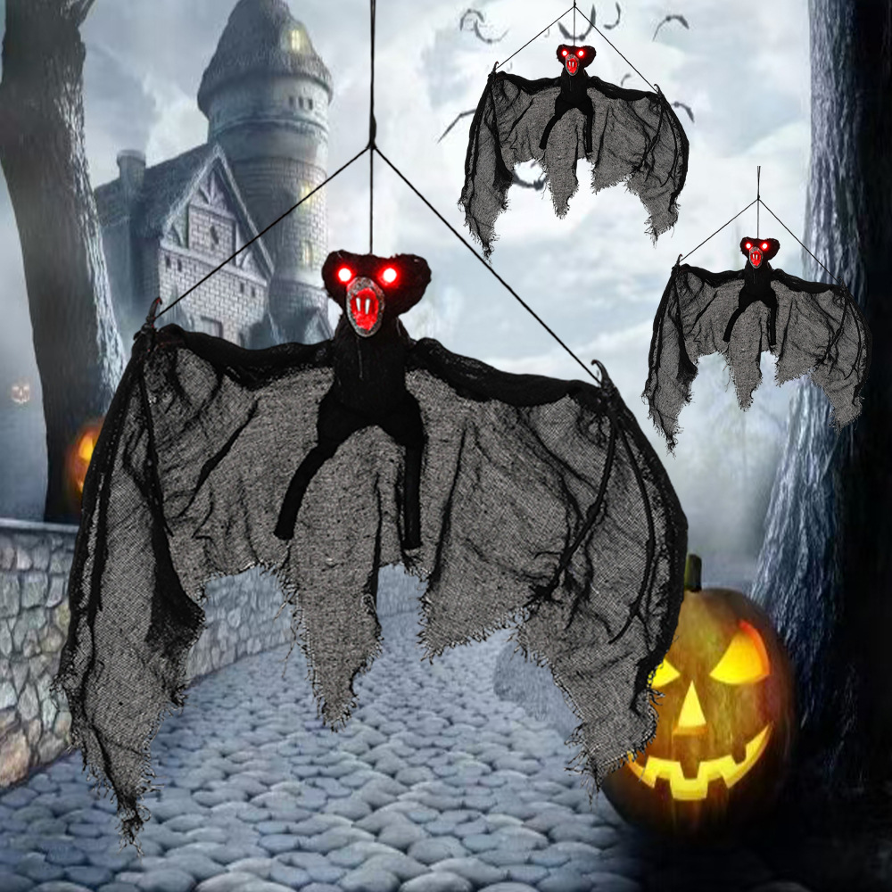 Nuevo Halloween transfronterizo, simulación de fantasmas colgantes, murciélago luminoso, casa embrujada, decoración de habitación, accesorios, juguetes complicados