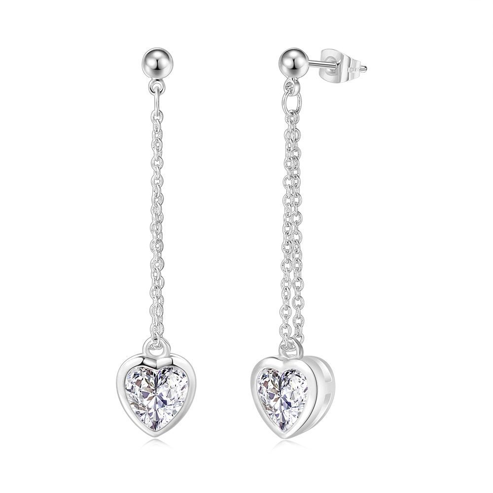 Heart Shape Copper Inlay Zircon Drop Earrings 1 Pair