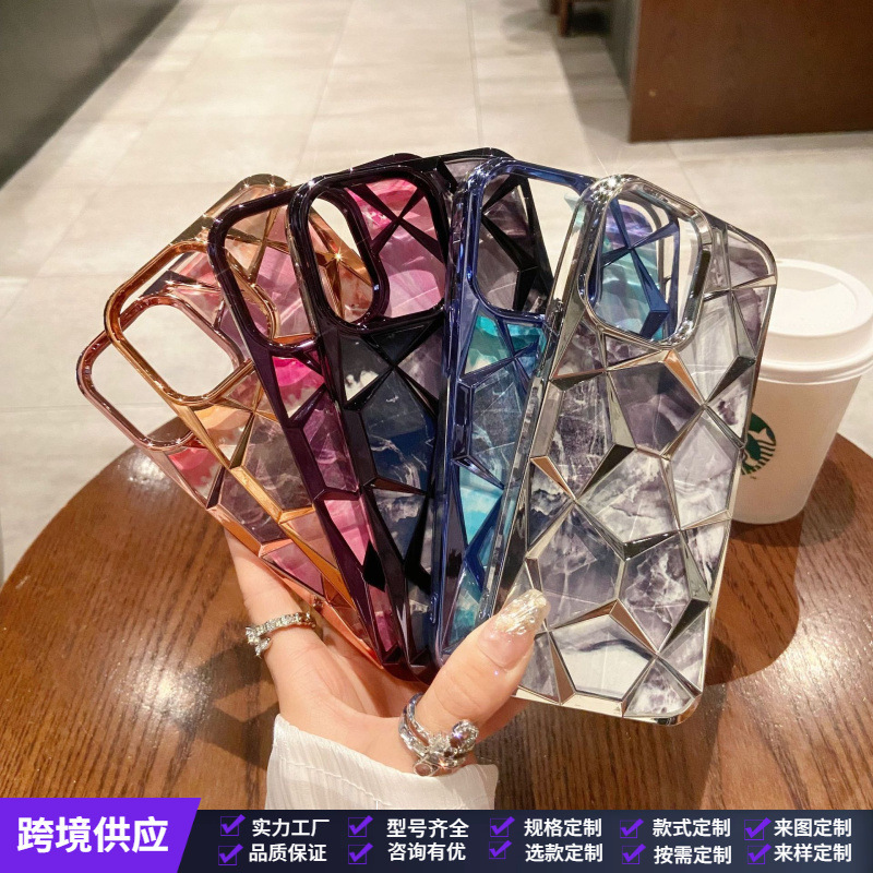 Electroplated Tpu Soft Shell Suitable for Apple 15Promax Quilted Masonry Pattern Stereo Marble Cardboard 16 Protective Cover