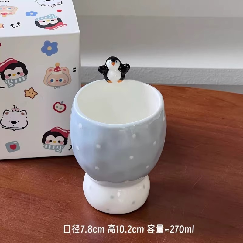 卡通风釉下彩可爱企鹅陶瓷餐具不规则家用餐盘米饭碗咖啡杯马克杯|undefined