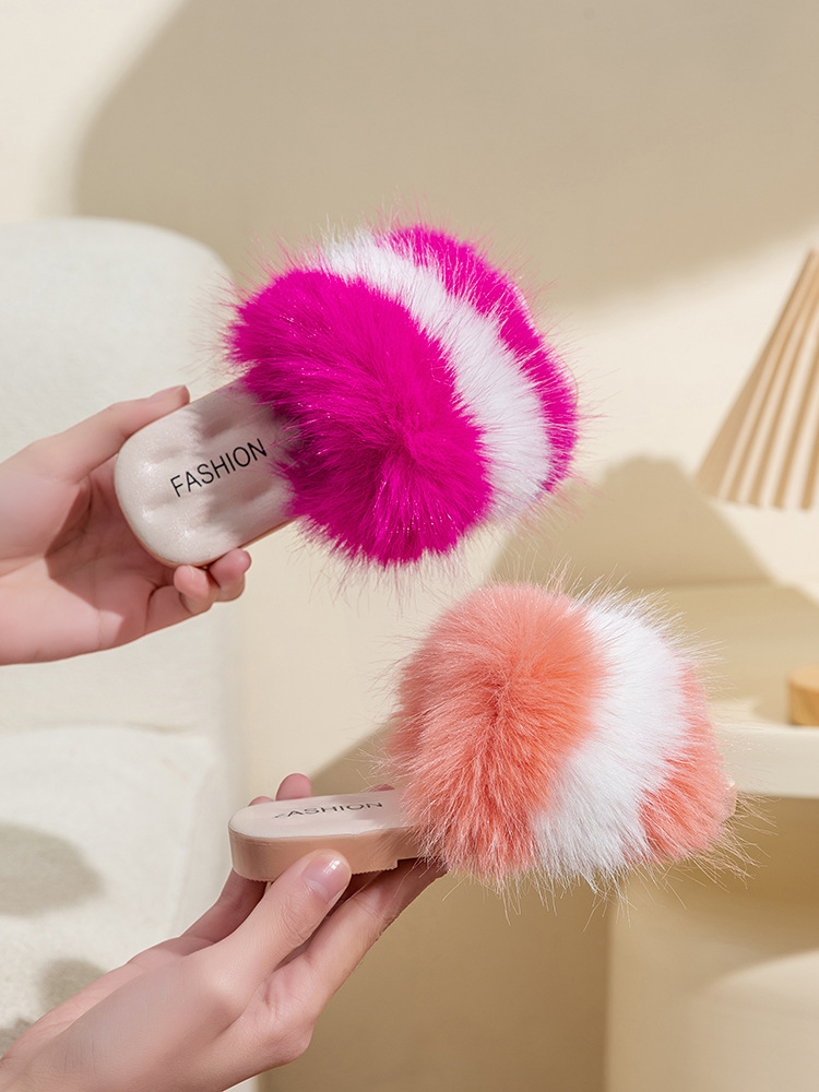 Korean version of shoes for casual girls, imitating fox fur. Autumn warm plush slippers are versatile fashionable both_voghion.com