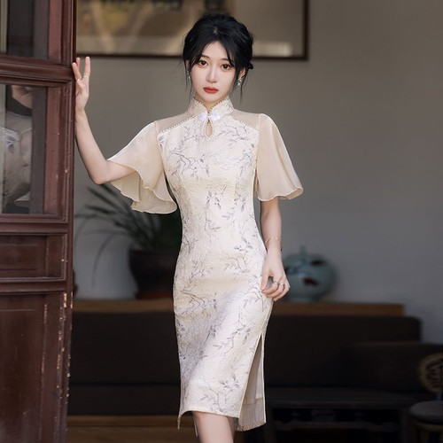 Improved qipao Chinese Dresses Cheongsam for women  small paragraphs short young Chinese women dress with short sleeves