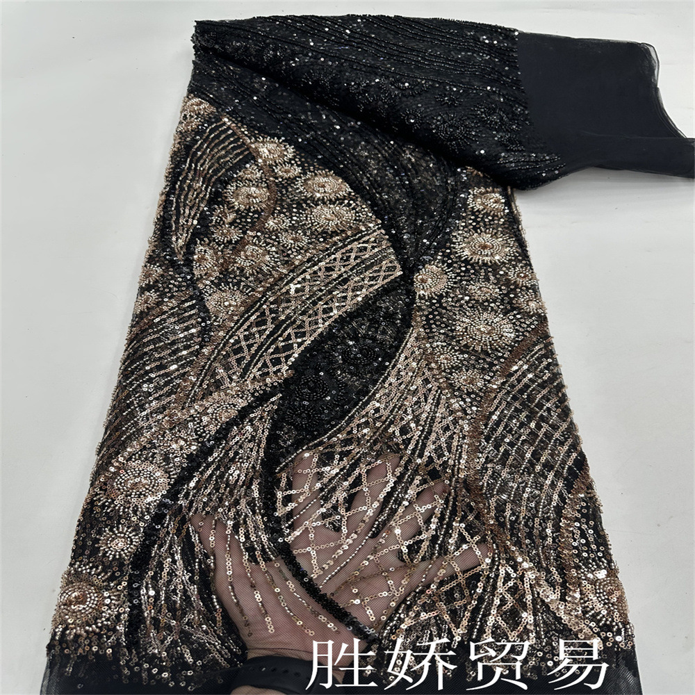 French beaded sequins lace fabric珠管亮片高定婚纱礼服面料