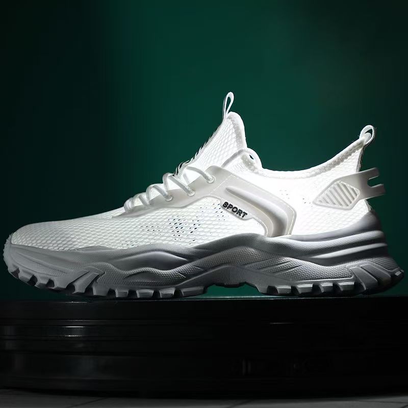 2025 nuevos zapatos de verano transpirables para hombres, malla hueca, zapatos de malla delgados ligeros, zapatos deportivos blancos para estudiantes, hombres