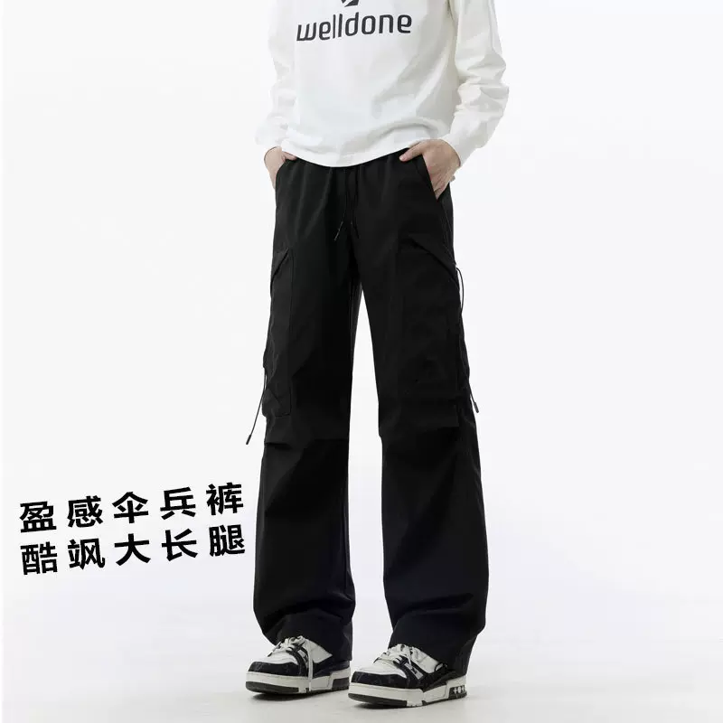 春秋直筒休闲运动裤男户外宽松冲锋裤女士美式显瘦百搭弯刀工装裤