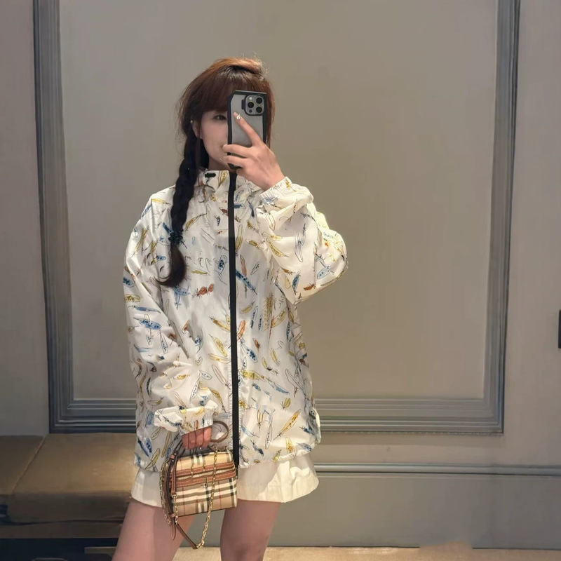 High-quality 26ss summer new feather pattern printed jacket, trendy and versatile, fashionable for commuting, unisex coat