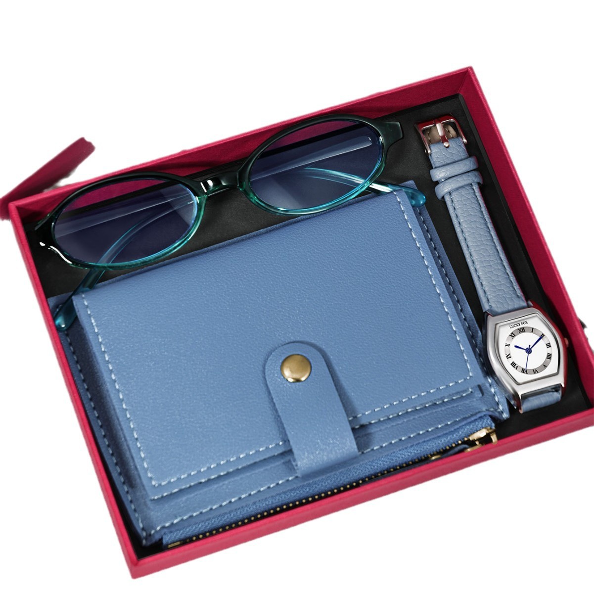 LUCKYFOX Cross-border Explosions Retro Women's Quartz Watch with Card Bag Wallet Glasses Gift Set 5