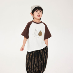 Chuangguo Children's Clothing Boys Short Sleeve T-Shirt Summer Colored Casual Half Sleeve Medium and Small Children Thin Pure Cotton T-Shirt