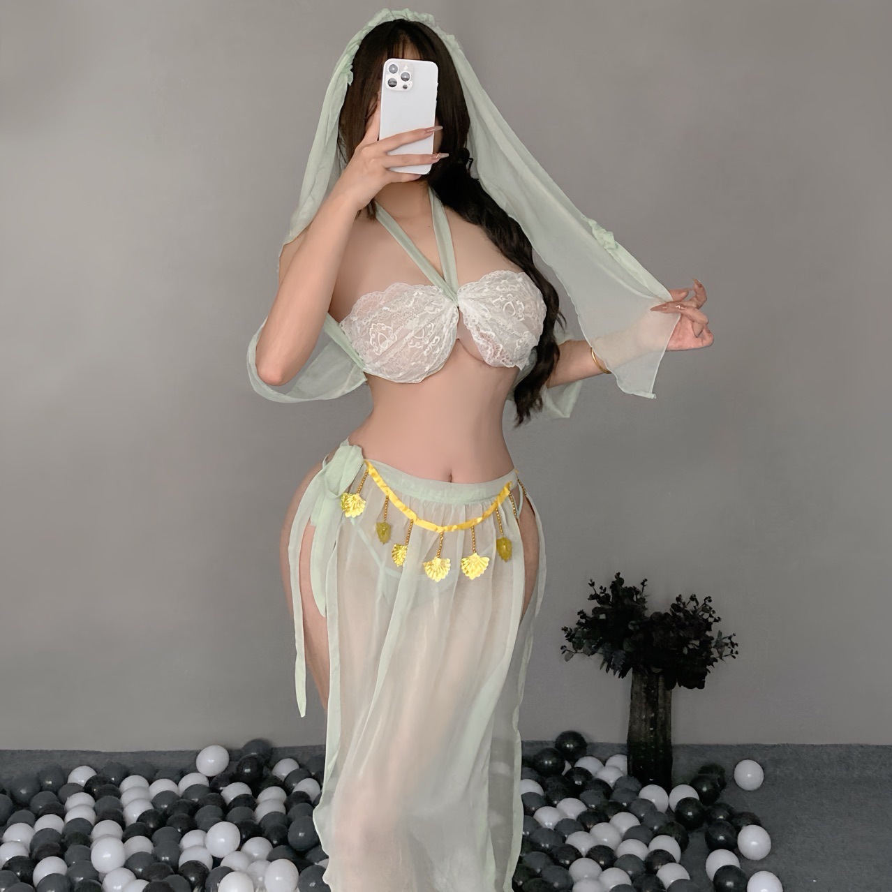 Maid Roleplay Lingerie Set with Lace Overlay, Halter Top, Skirt and Panty — detail image 2