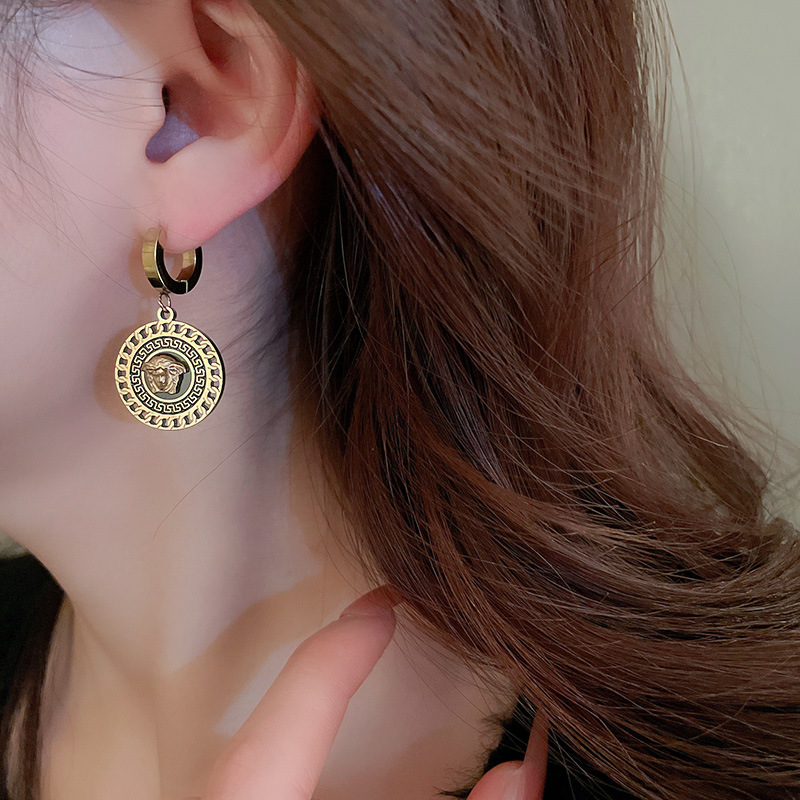 Fashion Round Square Titanium Steel Plating Drop Earrings 1 Pair