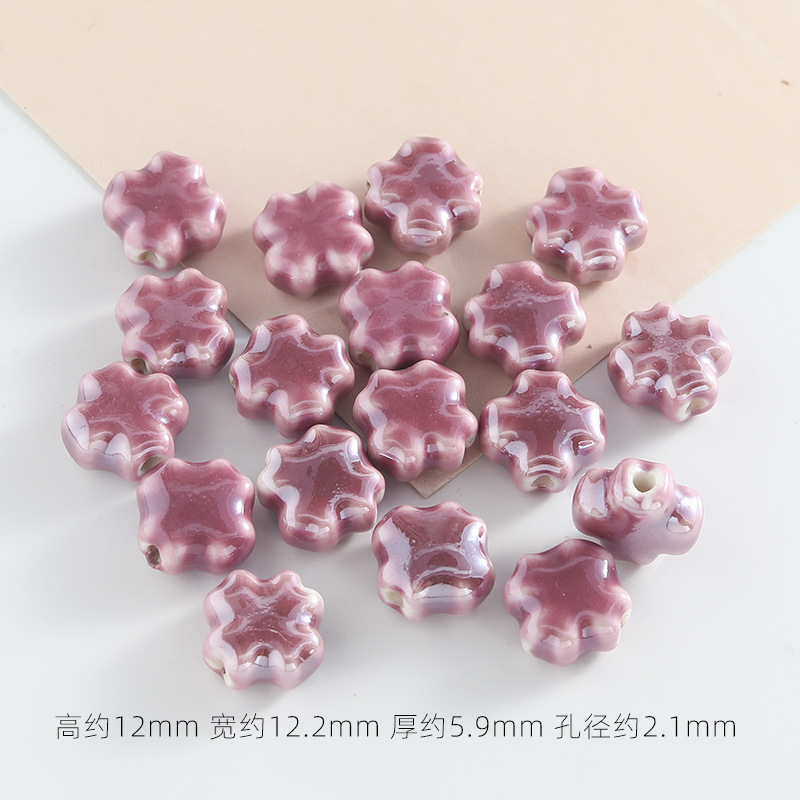 糖果色电镀陶瓷四叶草串珠手工diy饰品散珠手链手机链材料陶瓷珠|undefined