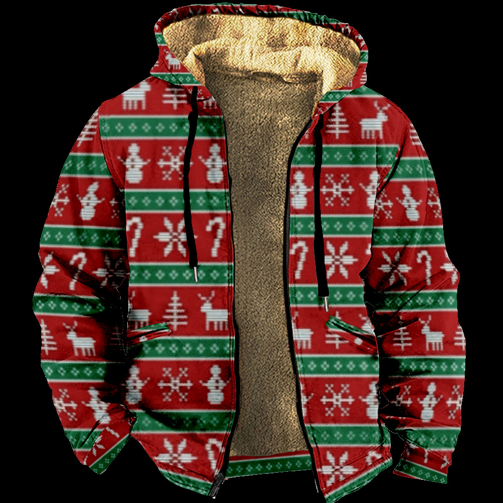 Ropa de invierno engrosada con forro polar transfronterizo Forro de doble capa de Santa Claus Chaqueta acolchada de algodón de terciopelo grueso Cremallera Bolsa de excavación Chaqueta acolchada de algodón cálido
