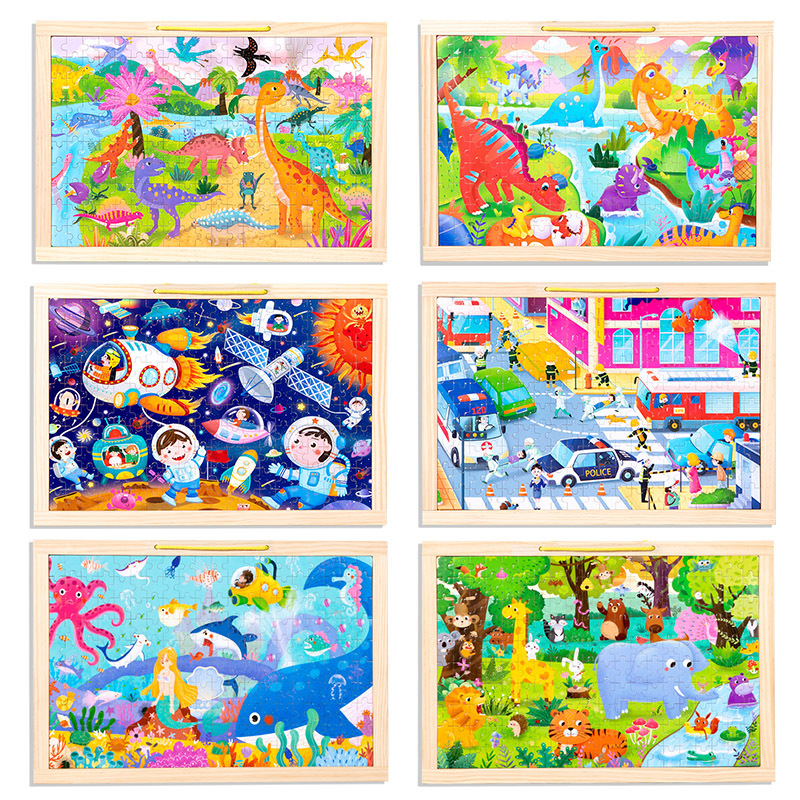 200 piezas de puzzle de madera para niños muchos juegos temáticos juegos de doble cara juguetes de inteligencia de educación temprana