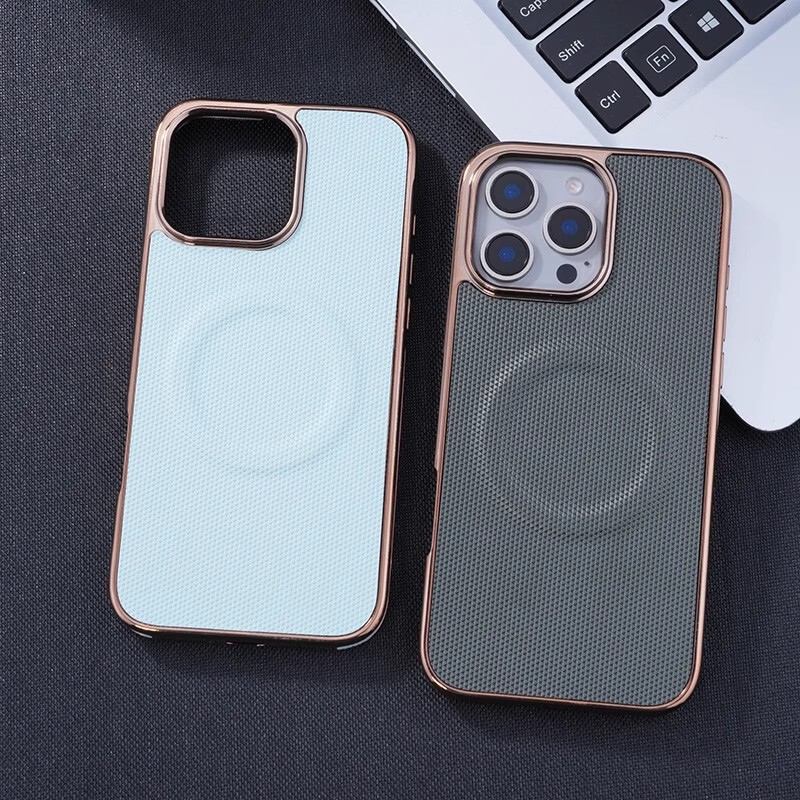 适用iPhone17ProMax手机壳高级感电镀皮纹磁吸苹果16防摔保护套15|undefined