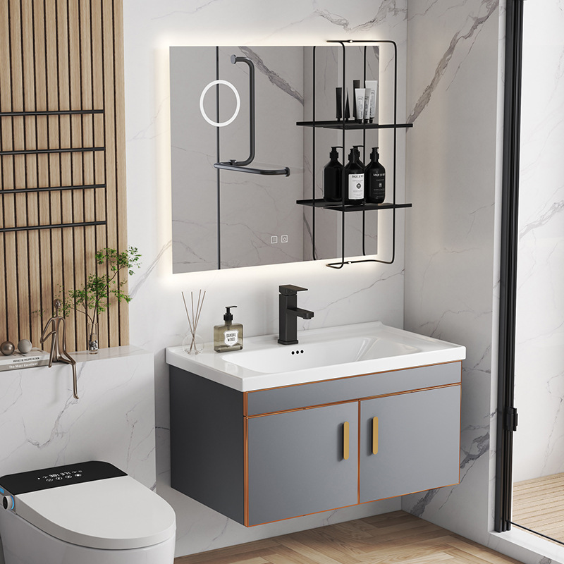 304 de acero inoxidable simple baño moderno gabinete combinación baño balcón lavabo de cerámica lavabo mesa de lavado