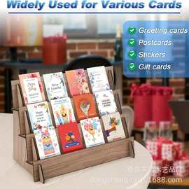 木质四层阶梯置物架桌面贺卡便签展示架直播间手机壳陈列架收纳架