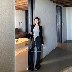 休闲套装女装秋季打底吊带背心针织外套毛衣开衫垂感休闲长裤子