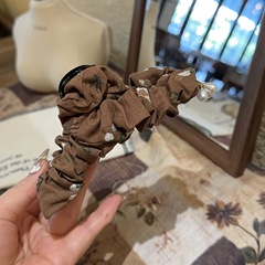 韩版刺绣布艺蝴蝶结抓夹森女风设计珍珠吊坠鲨鱼夹子大号盘发发抓
