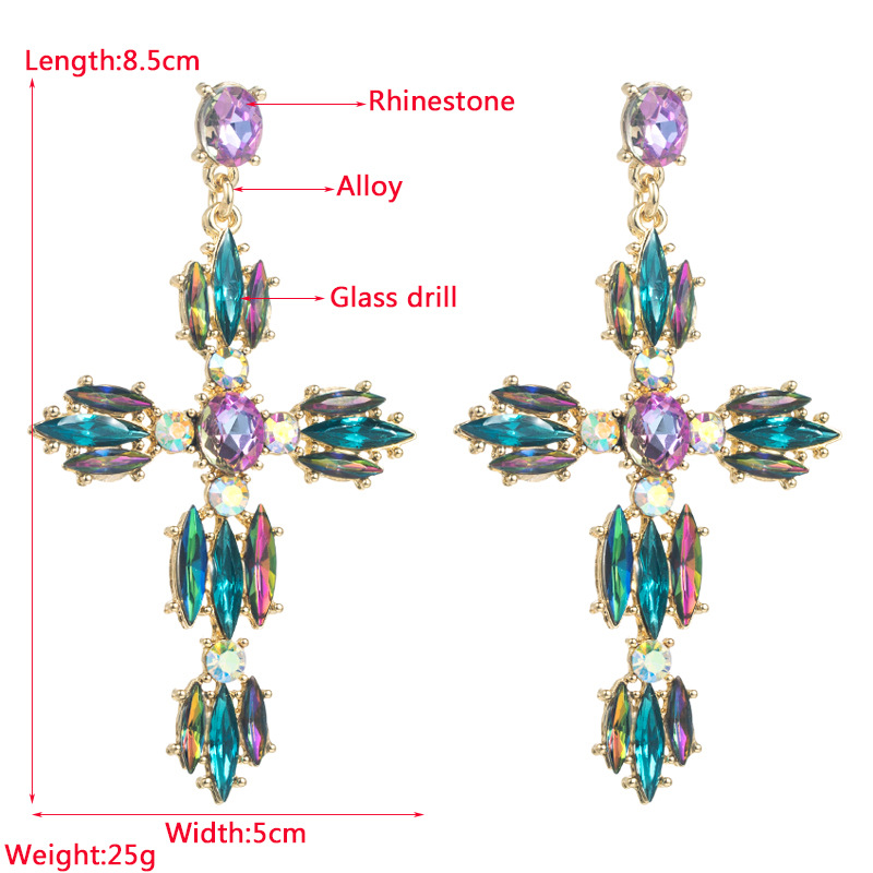 Fashion Cross Alloy Inlay Rhinestone Drop Earrings display picture 1