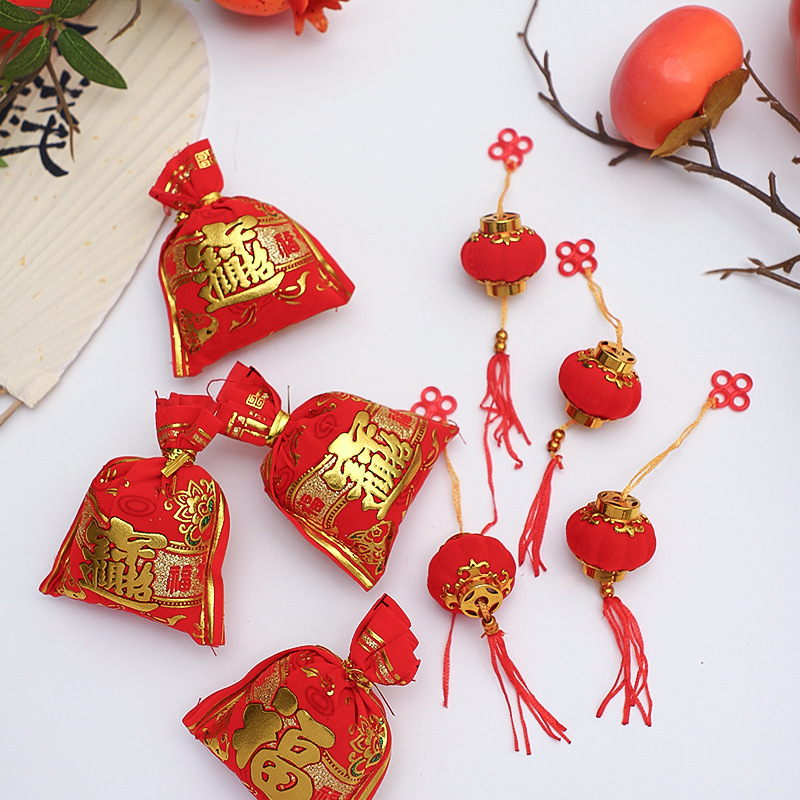 Fiesta de Año Nuevo Colgante Bolsa de bendición decoración Linterna Roja Liuzhou Boat Colgante Accesorios de caja de flores de oro Decoración