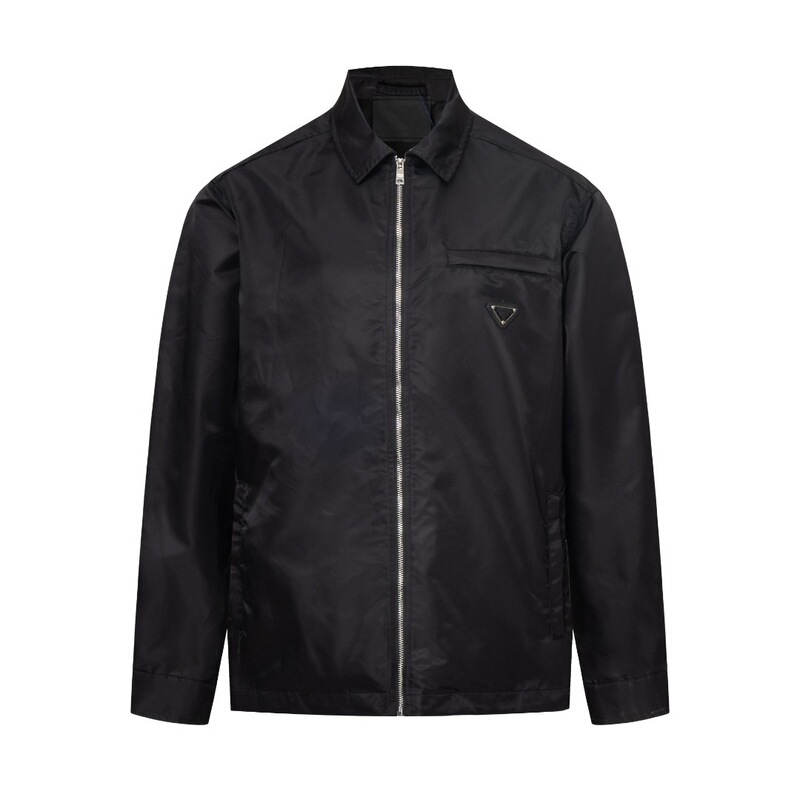 2025 New Men's Stand-Collar Nylon Jacket with Metal Triangle Logo Design, Windproof Casual Workwear Style 2025 New Men's Stand-Collar Nylon Jacket with Metal Triangle Logo Design, Windproof Casual Workwear Style