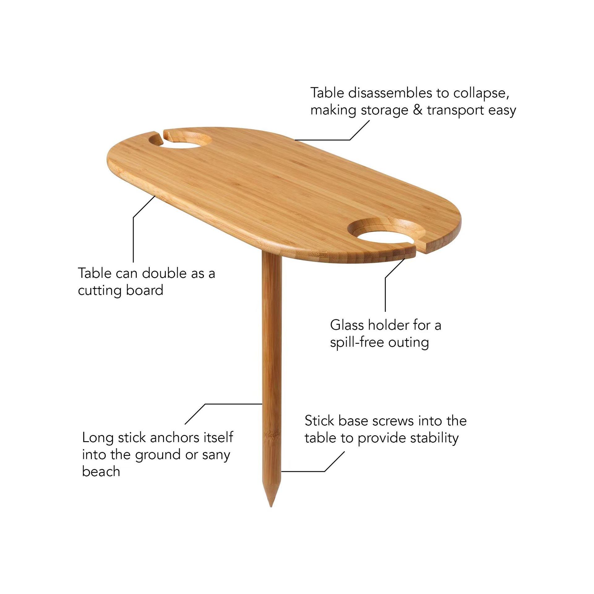Barbacoa en el suelo, picnic, bambú, madera, mesa de vino, estante de vino de madera de Amazon, estante de vino portátil para exteriores