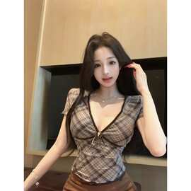 ZY813【原版做法有胸垫布】复古小众美式辣妹短袖T恤修身显瘦百搭