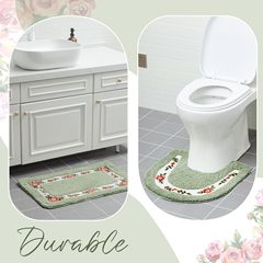 模造カシミヤ シンプル 無地 花柄 バスマット 浴室用 U字型トイレマット 吸水性滑り止めマット 3点セット