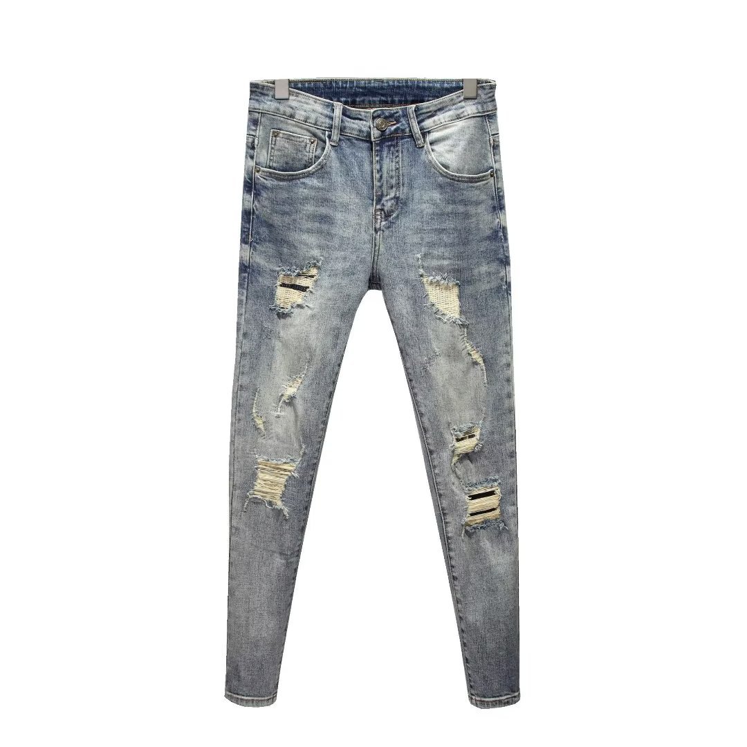 Internet Celebrity Beggar Pants Men's Spring And Summer Ripped Trousers Jeans Elastic Small Feet Slim Nine-point Pants Micro-elastic_viptrois.com