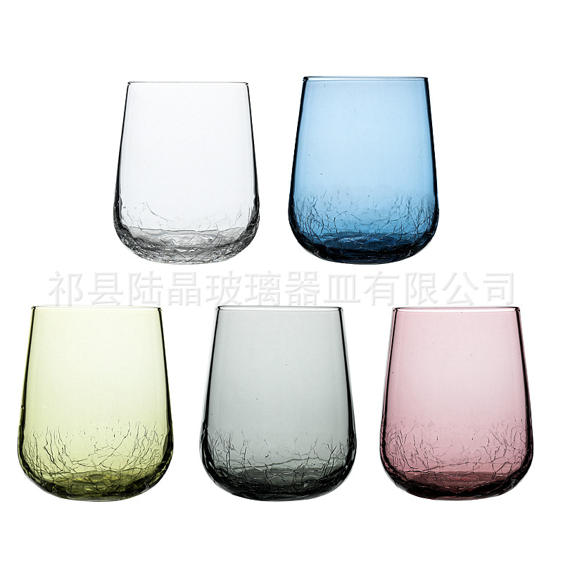Lu Jing vidrio creativo taza de agua hogar whisky taza de jugo colorido Internet celebridad soplado hielo grieta taza de agua