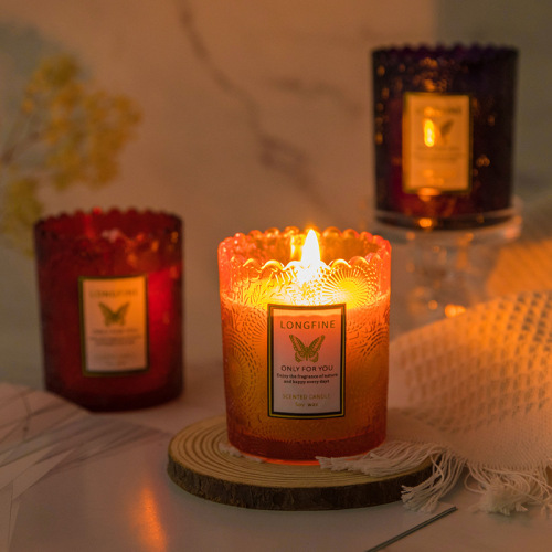 Handmade soy wax scented candles, romantic atmosphere, creative ornaments, lace relief glass scented candles