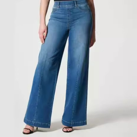 European and American 2024 New Solid Color Women's Casual Fashion Loose All-match Micro-elastic Comfortable Straight Mid-waist Denim Trousers