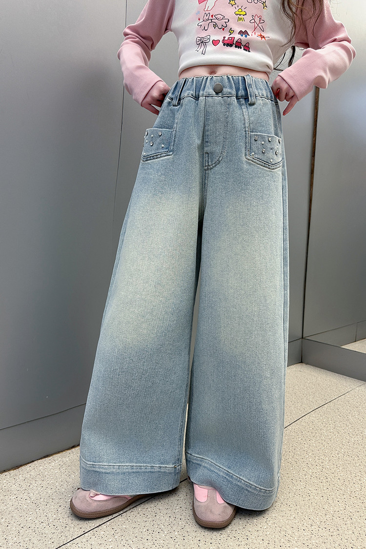 New Children's Mixed European And American Jeans With Diamonds On The Front Pocket_voghion.com