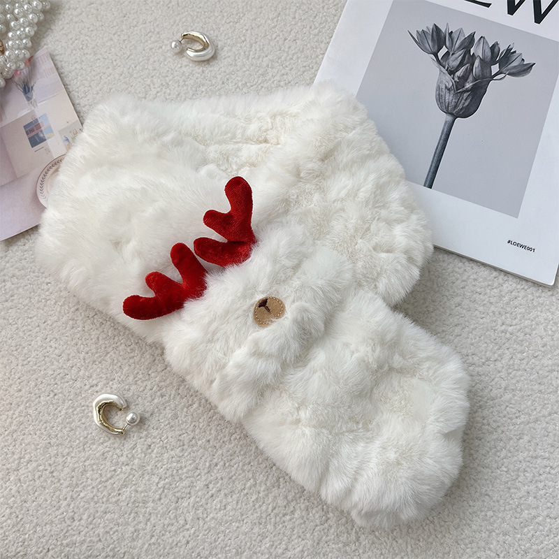 氛围感礼物毛毛围巾女冬季仿獭兔毛百搭圣诞毛绒新年小鹿学生围脖