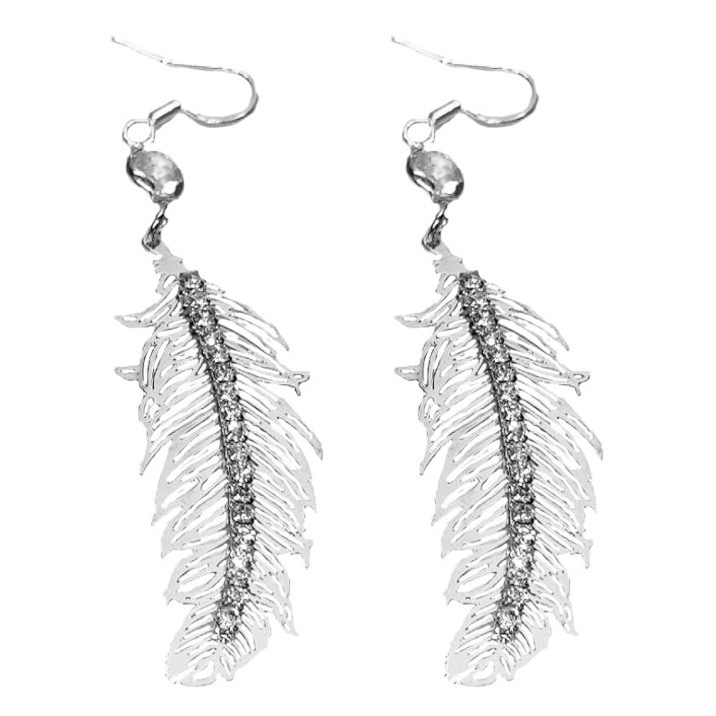 Korean Style Micro-inlaid Leaves 925 Silver Ear Hook Fashion Retro Light Luxury Feather Earrings Women's Long Elegant Earrings
