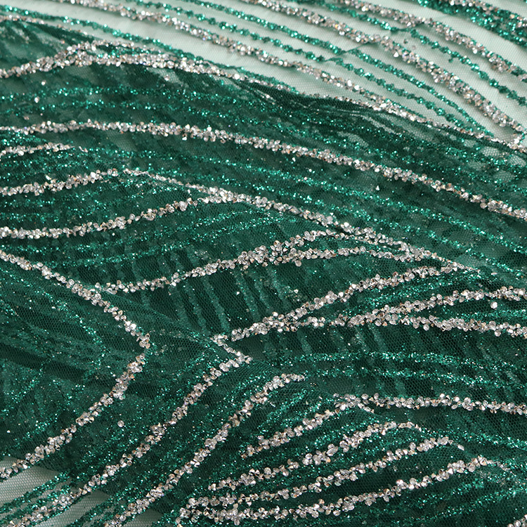 Nuevo post-proceso malla malla malla malla de encaje dorado diamante vestido de boda tela de malla de estampado seda