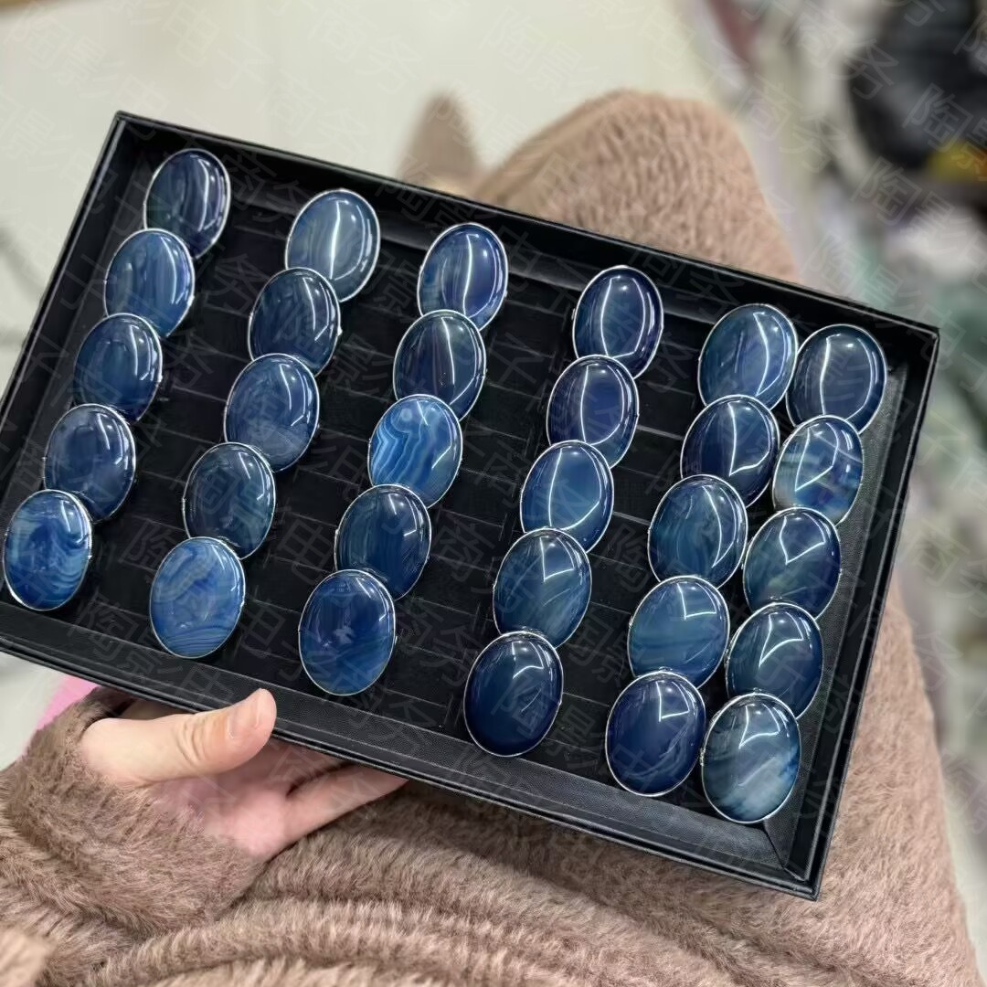 TEMU 뜨거운 판매 천연석 컬러 마노 반지 DAN 모양의 라이브 입 넓은 얼굴 대형 조절 가능한 오픈 링