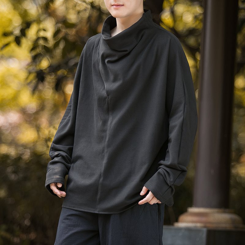 Chinese style sweatshirt, German fleece base layer, double-sided fleece, high collar, long sleeve, niche T-shirt, men's T10-P65, control 88