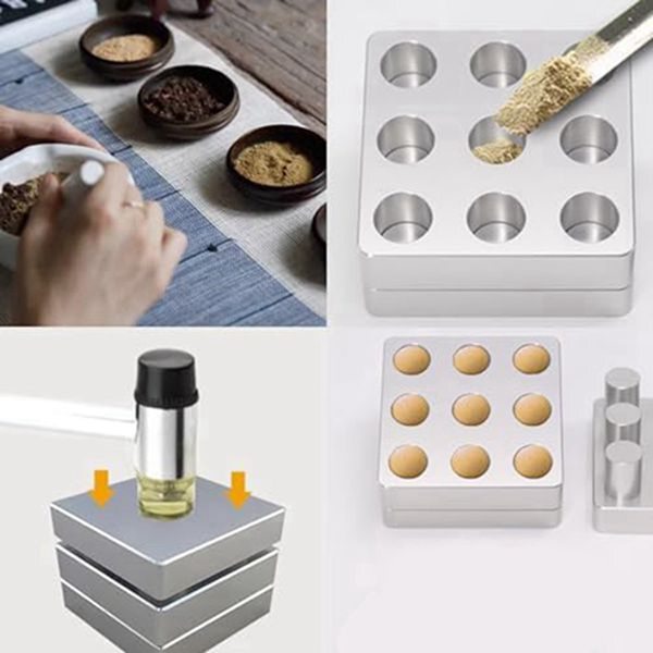 1 set Color: As pictured Material: Aluminum alloy Manual molding mold Tablet making tool Included