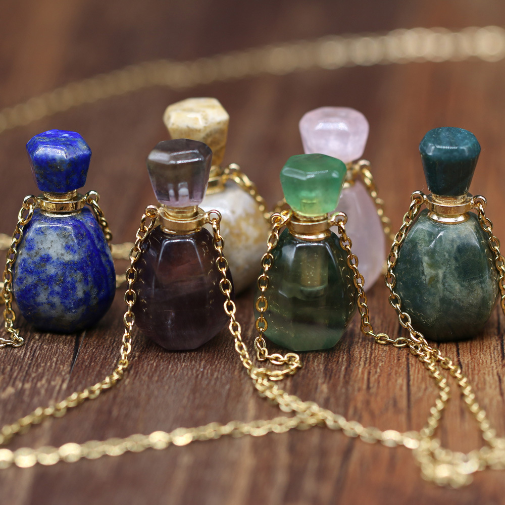 18g Weight Pendant Necklace Classification cable chain Chain Type 1 Piece Quantity Daily Occasion natural stone Material Perfume Bottle Pattern All Seasons Season Unisex Gender Classic Style Style Classic Style Perfume Bottle Natural Stone Cable Chain Pendant Necklace In Bulk 10