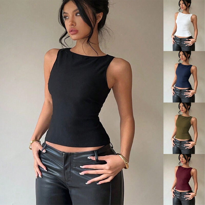 Amazon Foreign Trade European and American Women's Clothing 2026 Summer New Style Small Vest Elastic Sleeveless Slim Fit Strappy Top Women's Clothing