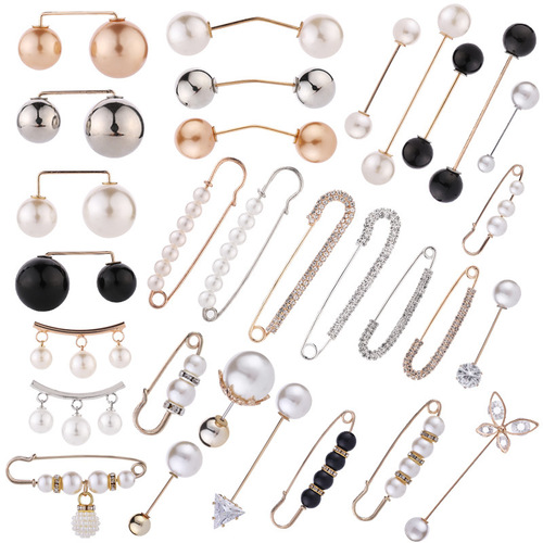 New Korean style high-end pearl anti-exposure brooch women's clothing shirt collar pin waist pin one-word pin