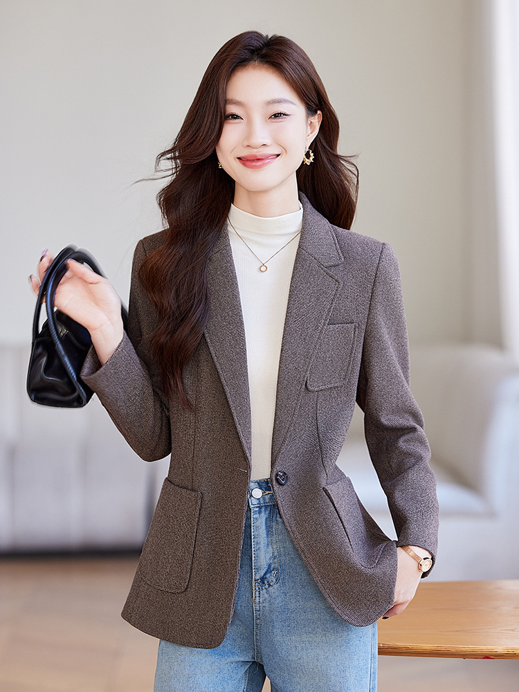 (2개) 회색 모직 작은 세트 자켓 여성의 2024 가을과 겨울 새로운 우아한 작은 슬림 핏 캐주얼 세트 탑