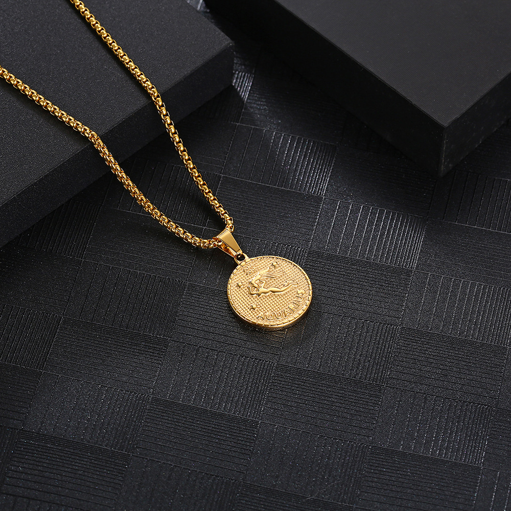 Fashion Constellation Titanium Steel Pendant Necklace Gold Plated Stainless Steel Necklaces