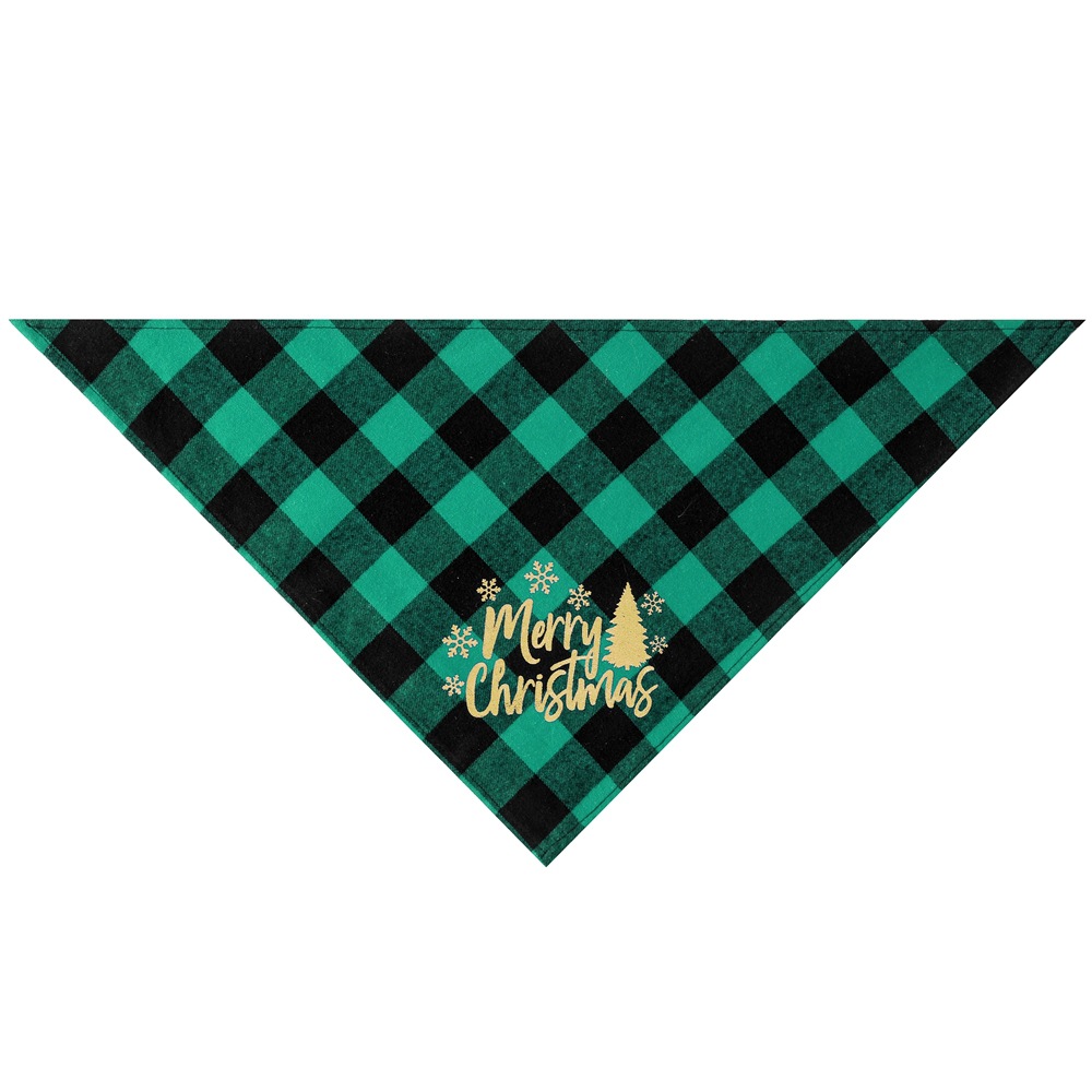 Nuevo Rojo Negro Verde Negro Plaid dorado perro saliva toalla sola capa triángulo toalla Navidad mascota bufanda babero