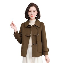 秋冬新款韩版宽松双面绒羊毛呢大衣女妈妈短款流行单排扣毛呢外套